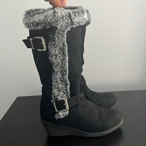 Kids Black Faux Fur Boots